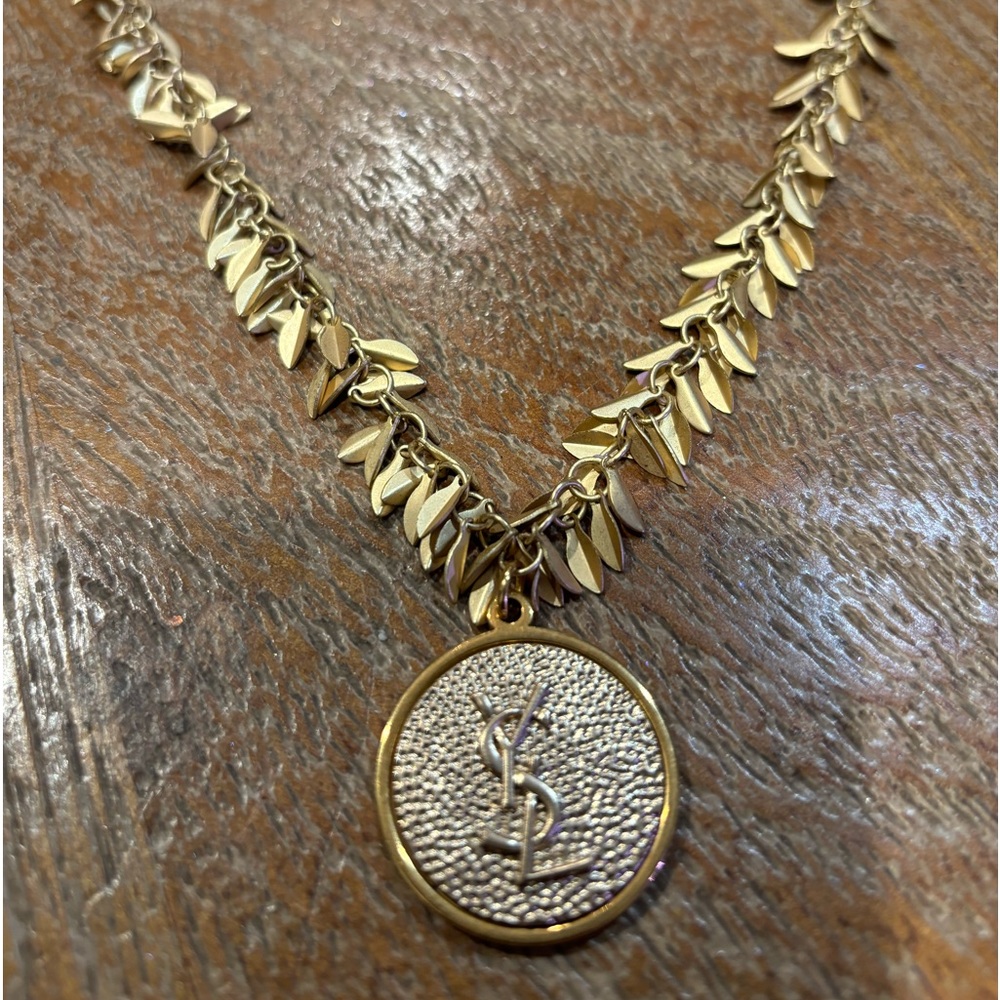 Upcycled YSL BUTTON pendant on gold chain!